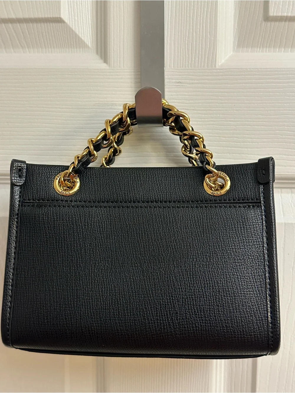 Karl Lagerfeld Black Floral Embroidered Satchel with Gold Chain